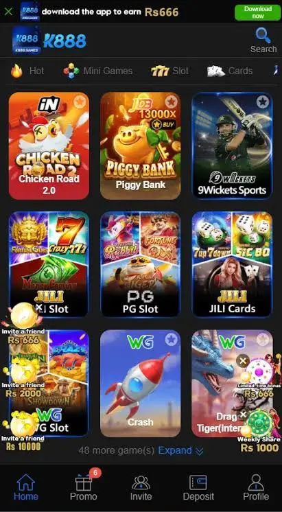 K888 game interface and permotions